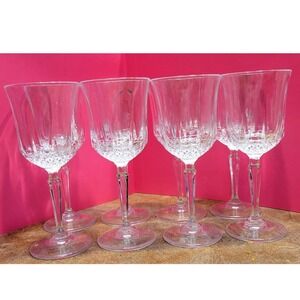 Set of 4 Vintage Diamond Cut Crystal Wine Glasses Stemware Goblets 6.75 inch
